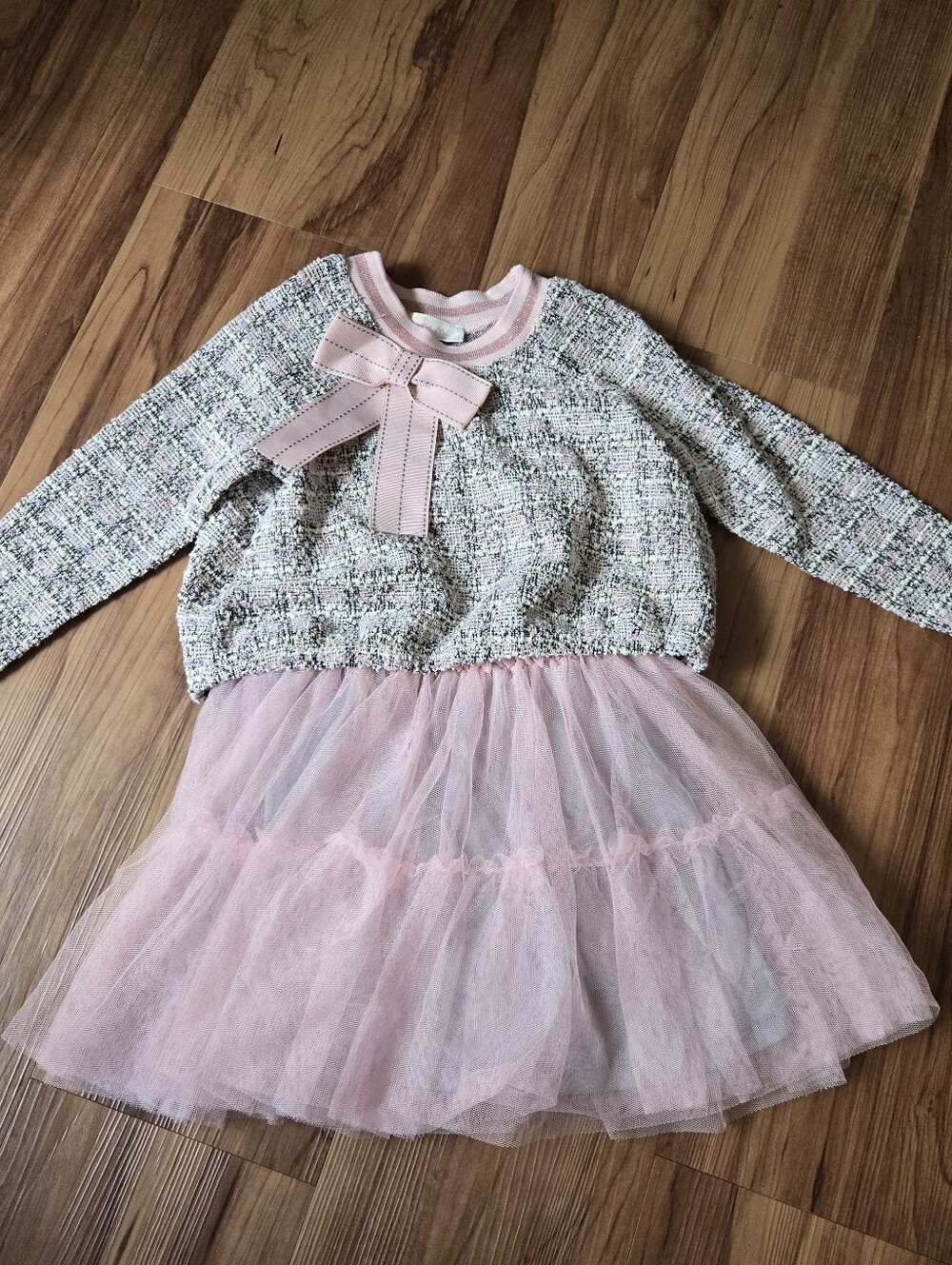 Little girl 4 EUC Truly Me Pink ruffle dress with tweed sweater cover